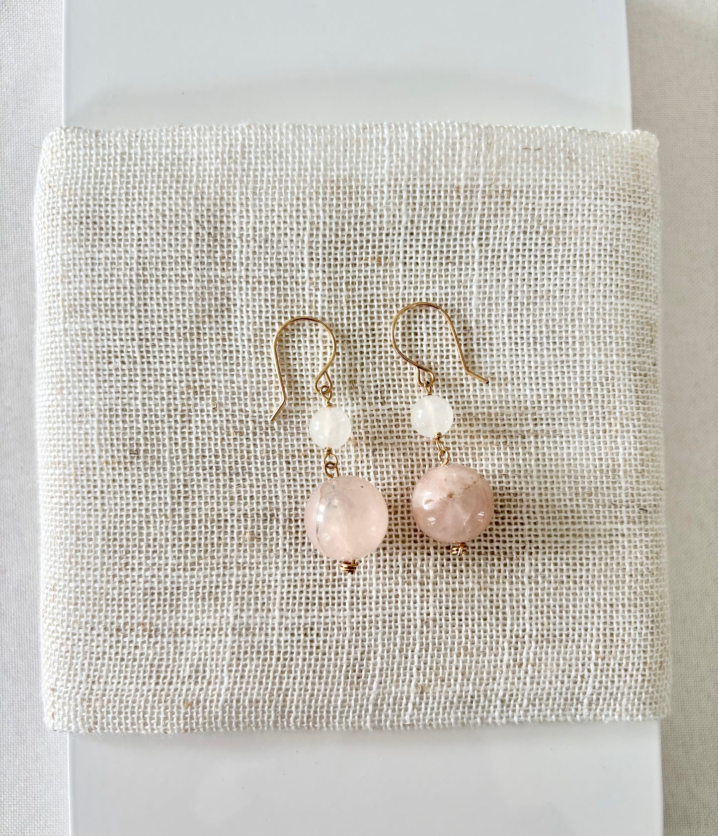 Rose Quartz & Moonstone Gumdrop Earrings