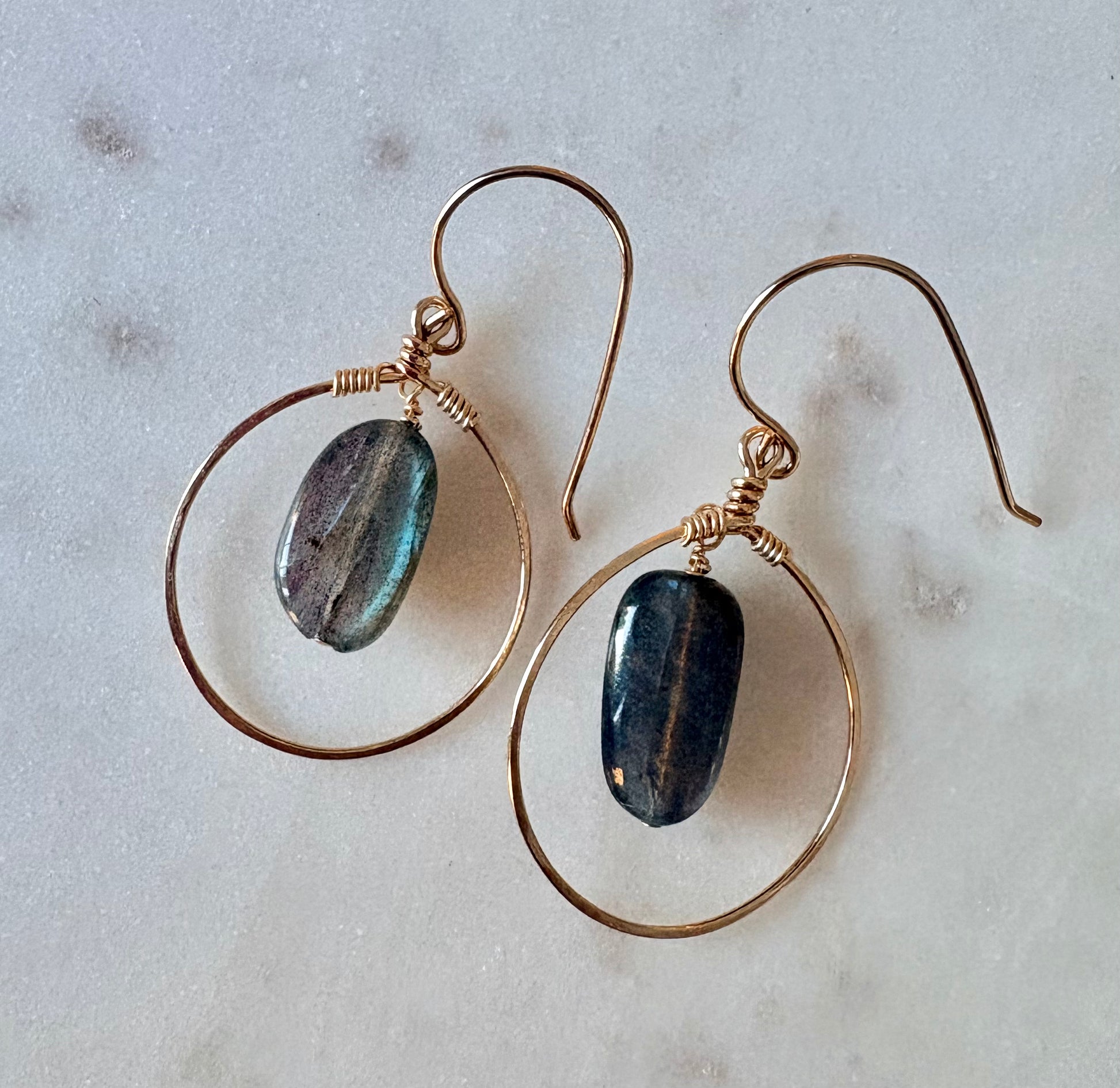 Hammered Labradorite Hoop Earrings  image 0