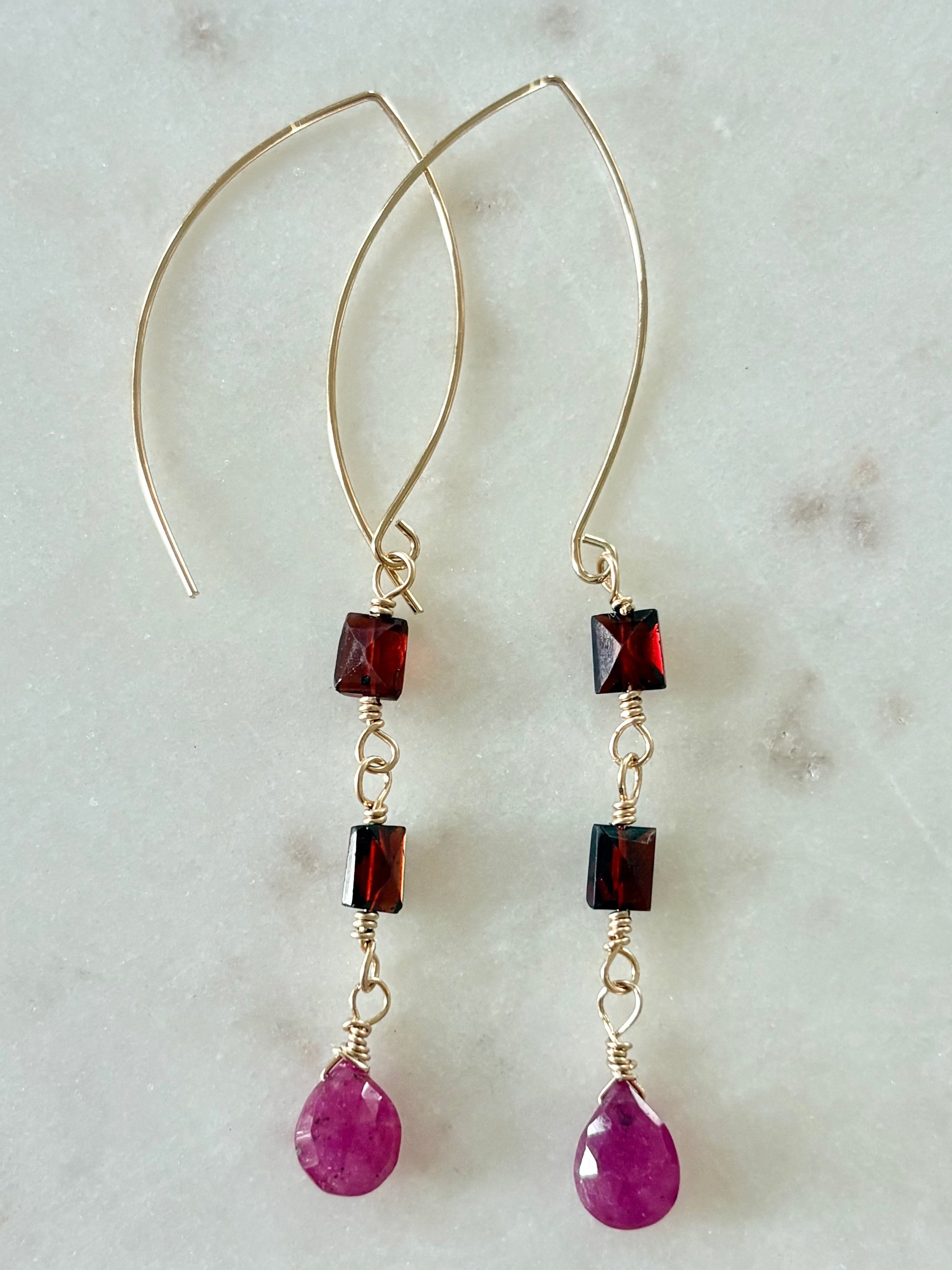 Garnet & Sapphire V Wire Earrings  image 0