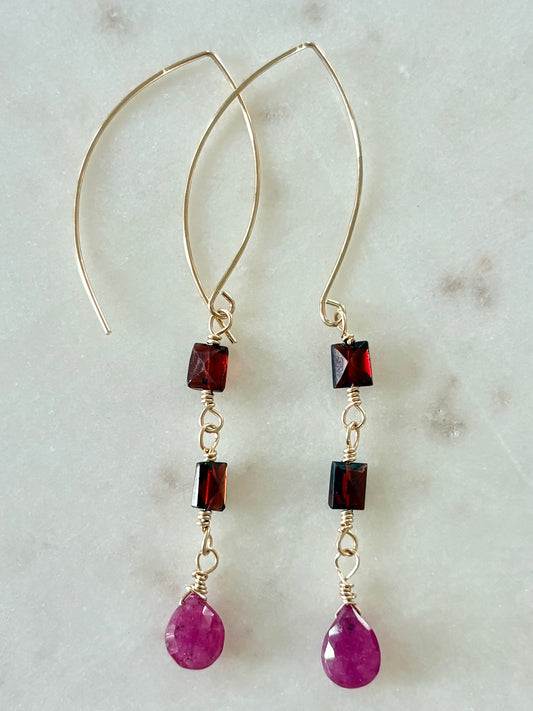 Garnet & Sapphire V Wire Earrings  image 0