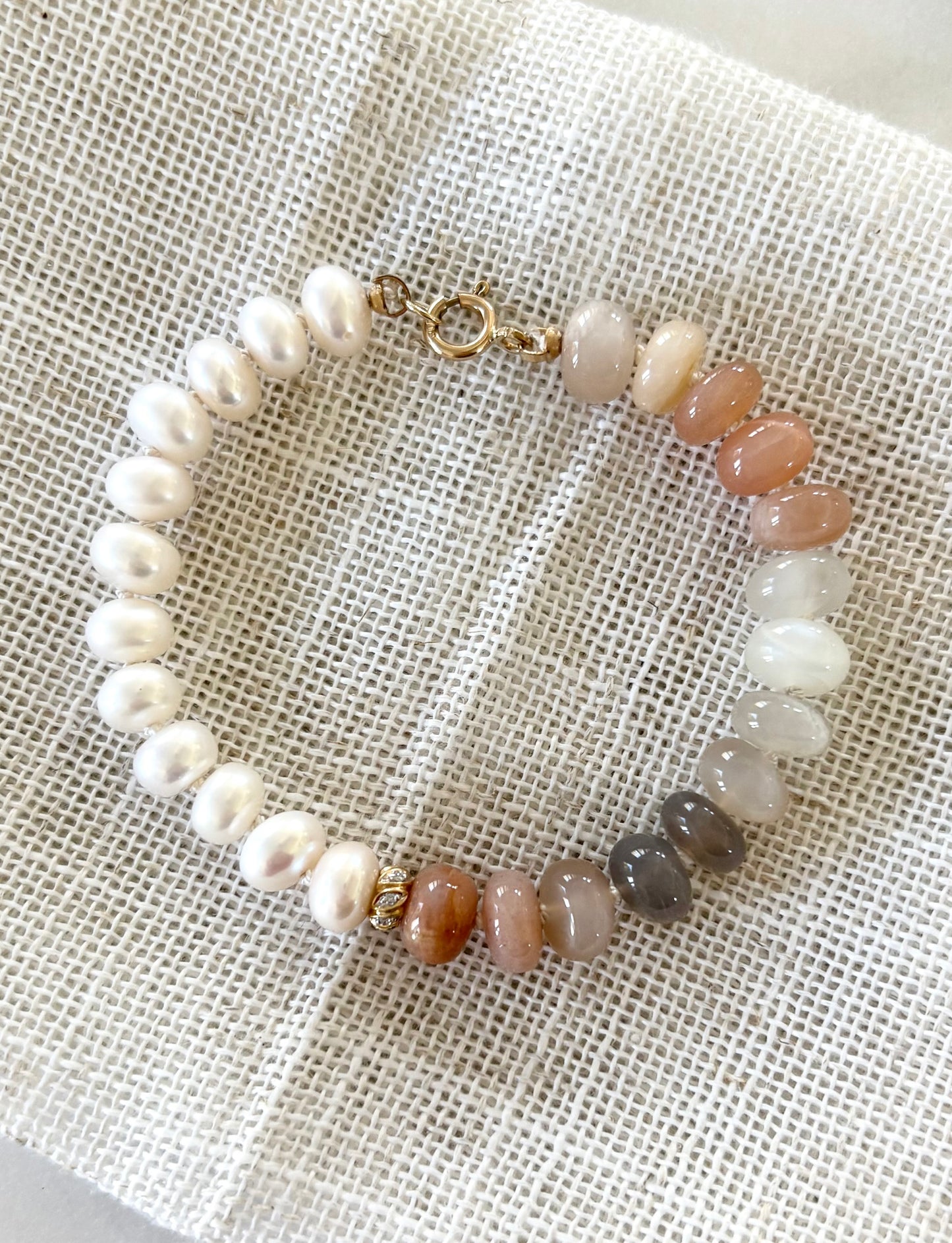 14 kt Diamond Moonstone & Pearl Bracelet  image 0