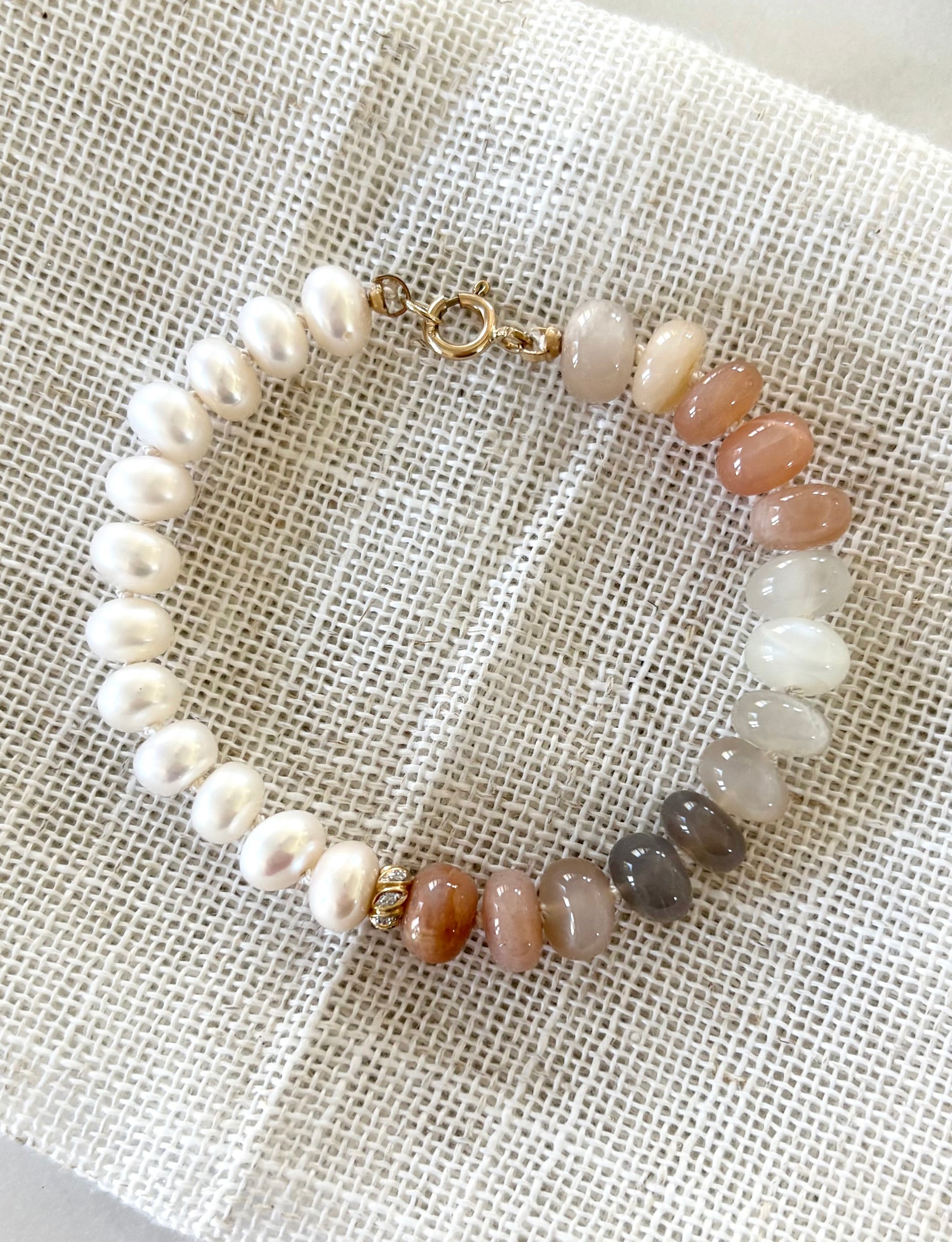 14 kt Diamond Moonstone & Pearl Bracelet  image 0