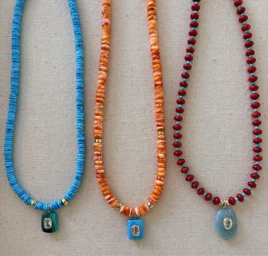 Coral & Aquamarine Necklace