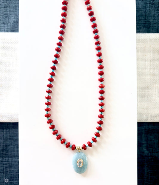 Coral & Aquamarine Necklace