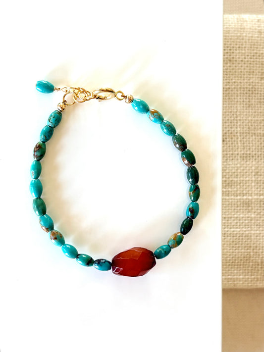 Turquoise & Carnelian Bracelet