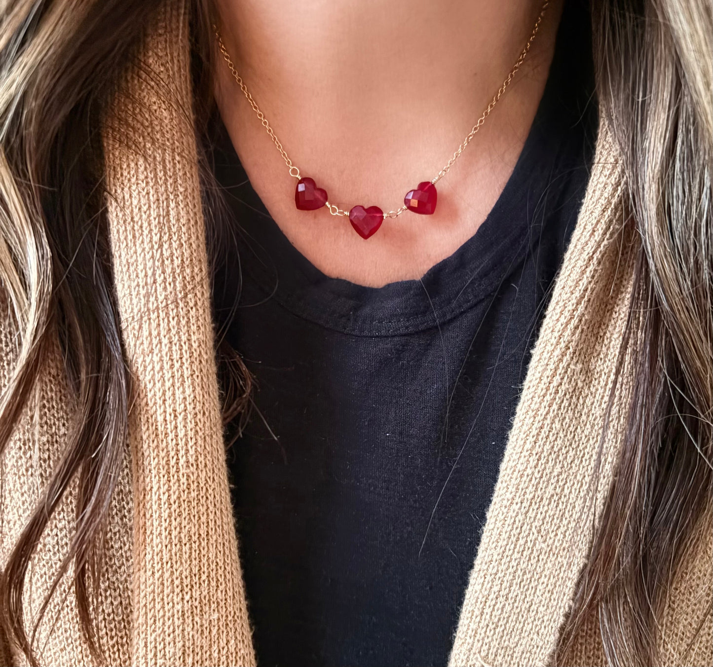 Bastille Three Stone Ruby Love Necklace