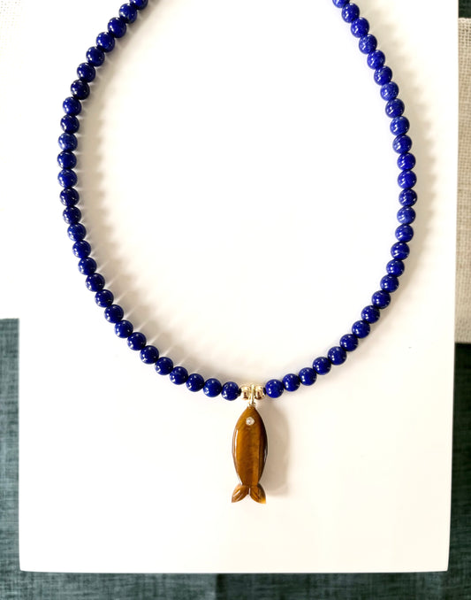 Lapis & Tigers Eye Fish Necklace