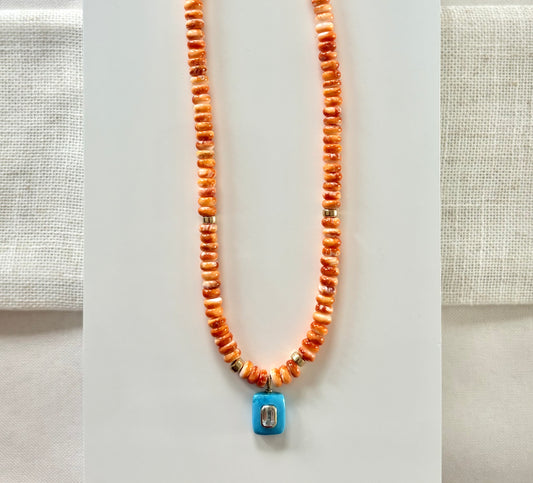 Spiny Oyster & Turquoise Necklace