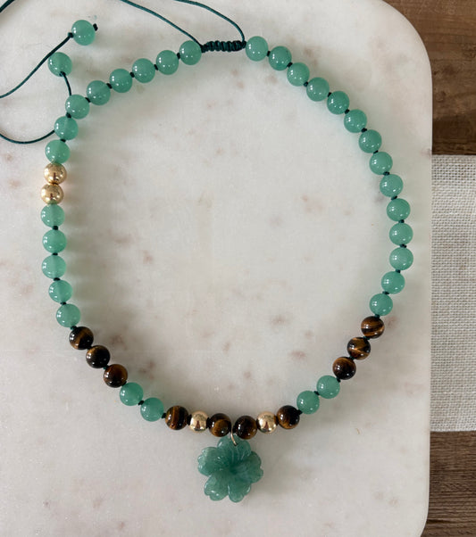 Aventurine & Tigers Eye Flower Necklace