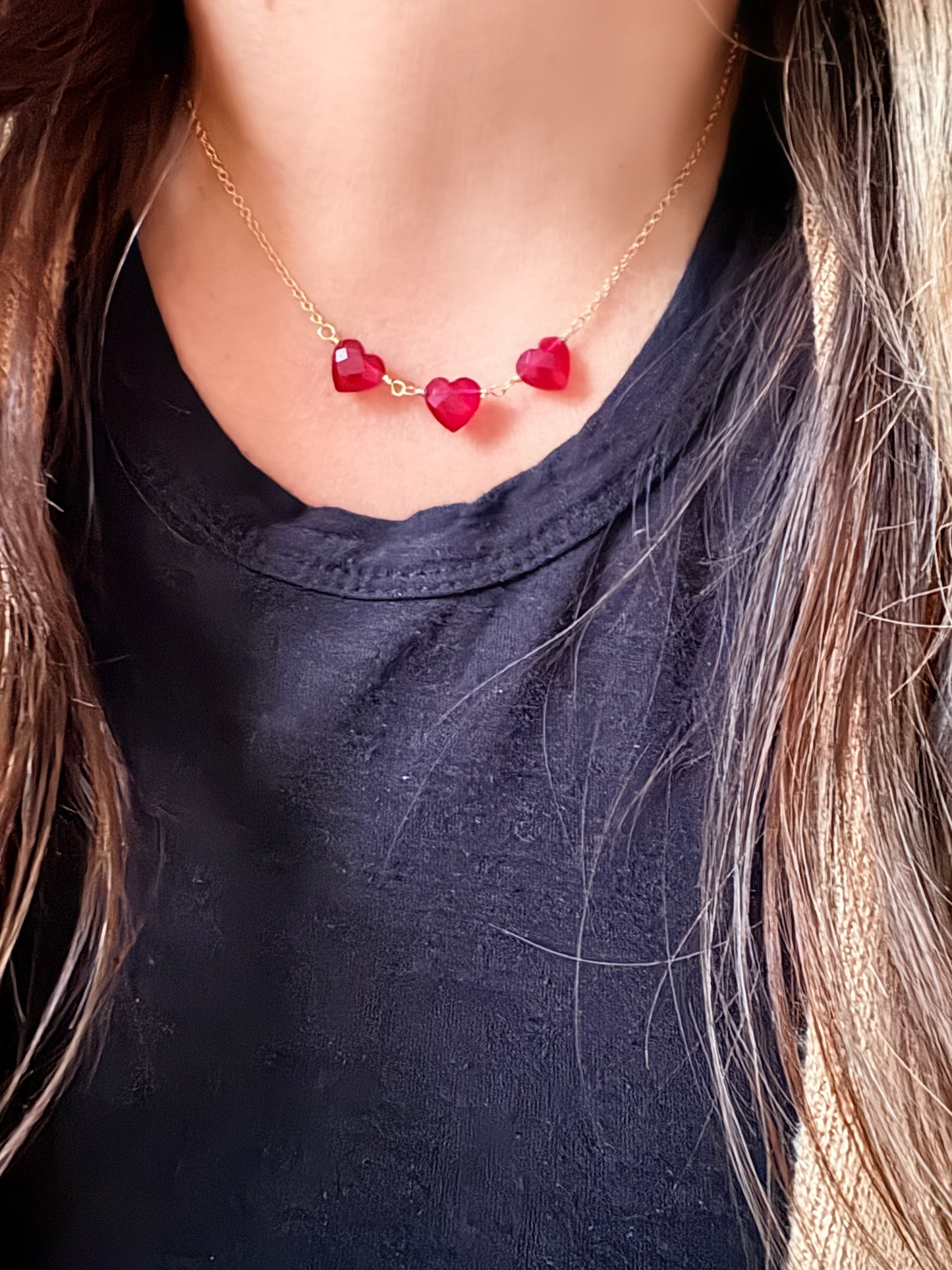 Bastille Three Stone Ruby Love Necklace