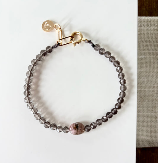 Smoky Quartz & Tourmaline Gemstone Bracelet