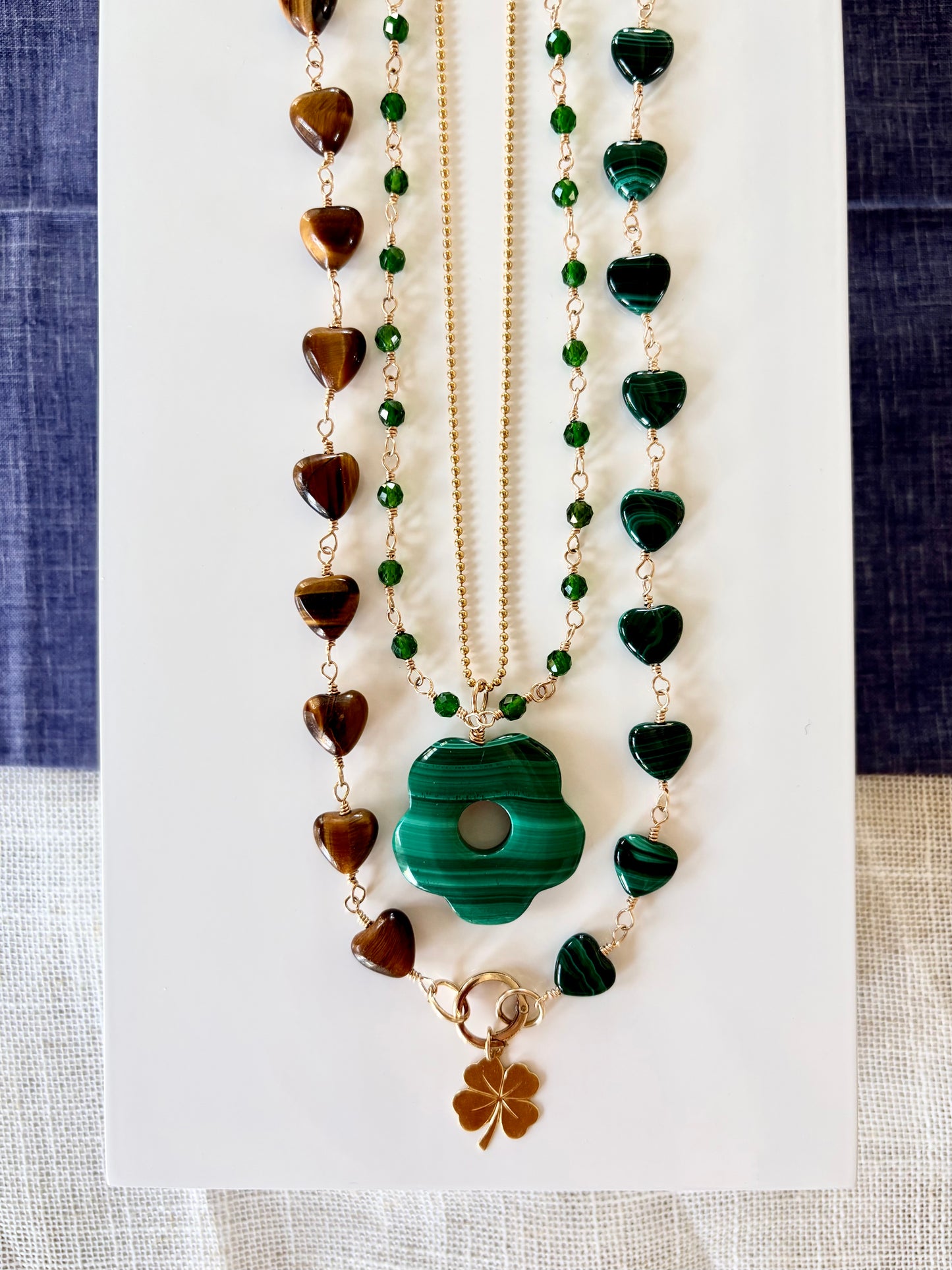 Celeste Tigers Eye & Malachite Heart Necklace