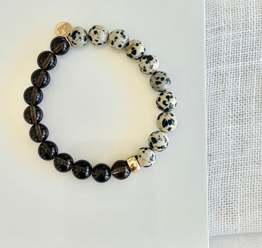 Smoky Quartz & Dalmatian Japser Bracelet